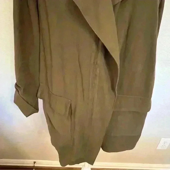 Nine West medium army green utility jacket coat draped front zip roll tab sleeve - Picture 4 of 14